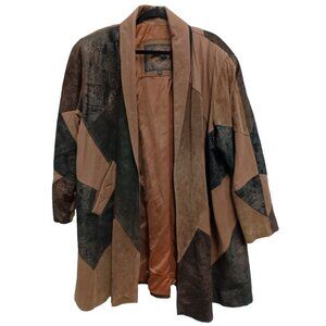 VTG 90s Winlit Trench Coat Womens Large Brown Leather Suede Patchwork Paisley